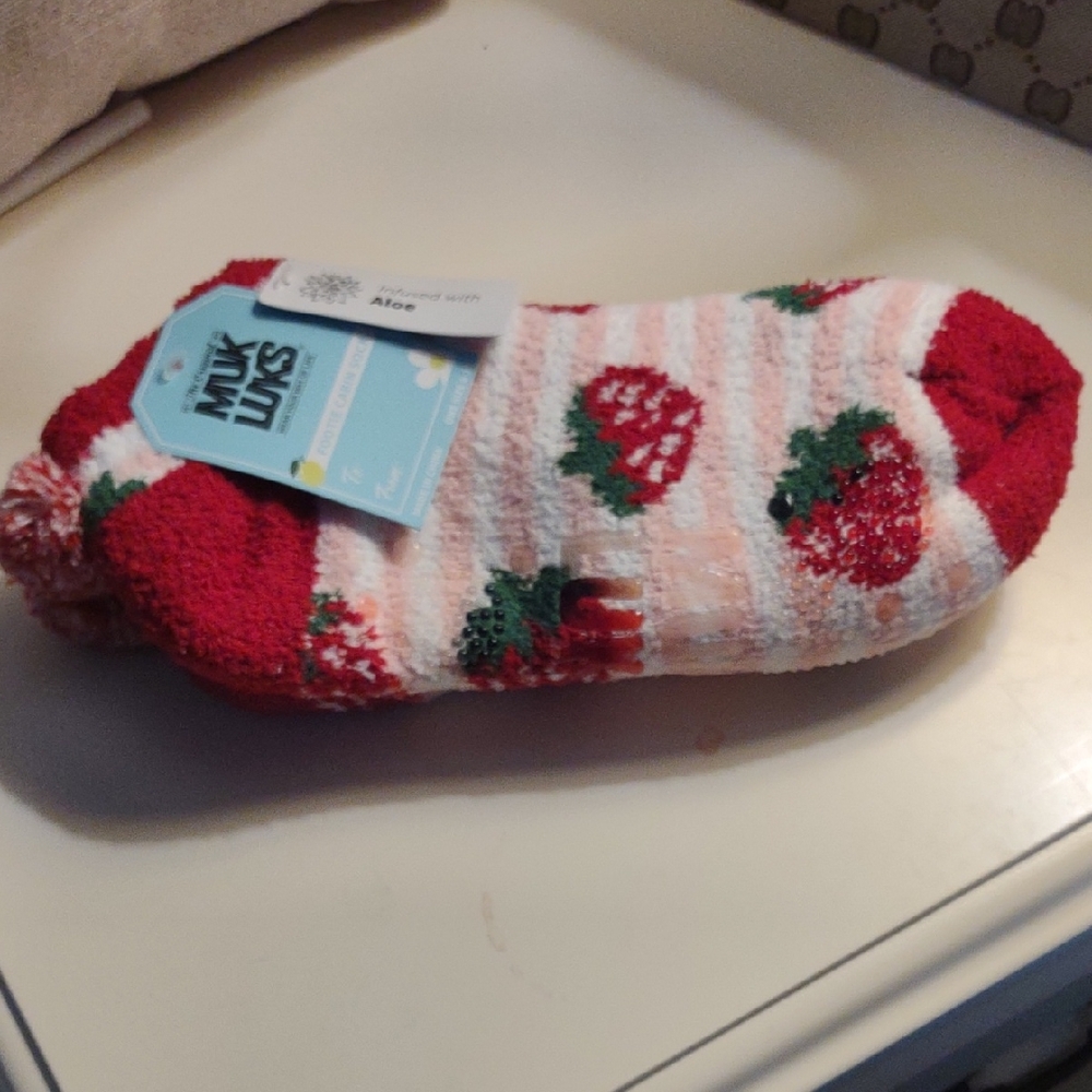 Muk Luks Red and White Strawberry Socks